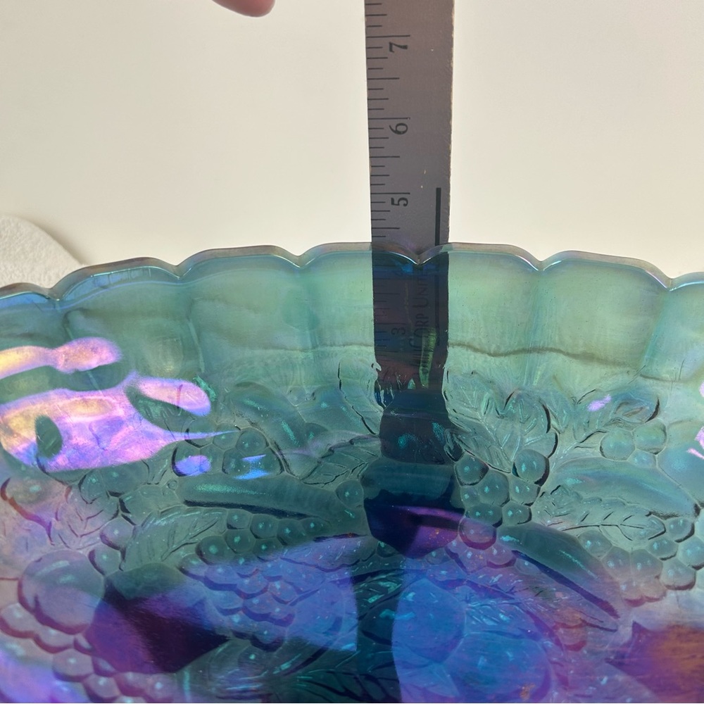 VTG Indiana Blue Iridescent Carnival Glass Grape Centerpiece Console Fruit Bowl - Picture 11 of 11